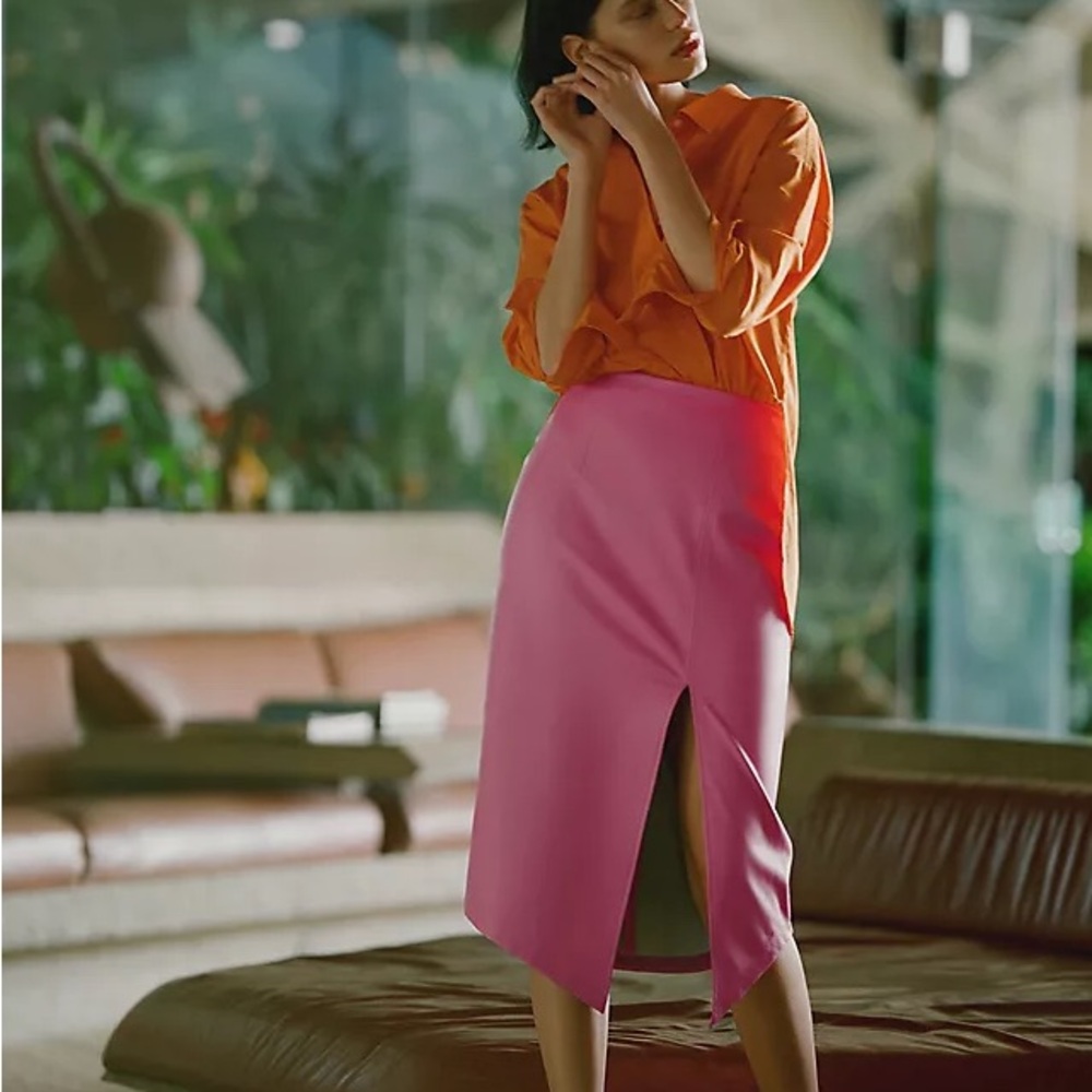 Anthropologie Pink Leather Pencil Skirt